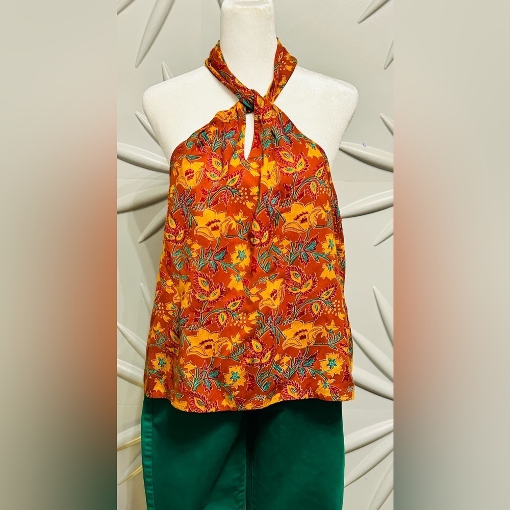 NWT Jennifer & Grace SZ L oversized brown/green/multicolored halter top/Bust 44 - Picture 2 of 4